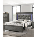 Dark Gray Faux Leather Tufted Headboard 1pc Queen