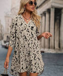 Allover Print Roll Up Sleeve Dress Ladies Casual