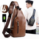 Luxury Brand Messenger Bag Leather Men Chest Vintage