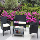 4 PC Rattan Patio Furniture Set Outdoor Cushioned