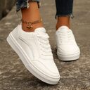 Lace-up White Flats Shoes Fashion Round Toe Slip-on