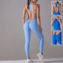 Solid Beauty-back Long Pants Jumpsuit Yoga Fitness Running