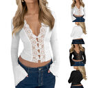 Slim V-neck Lace Button T-Shirt Ins Fashion Trumpet