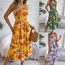 Flowers Print Suspender Corset Dress Ins Fashion Holiday
