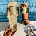 Fashion Crocodile-textured Slides Slippers Summer Square Toe Flat
