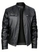 Men's Stand-up Collar Leather Jacket Business Casual