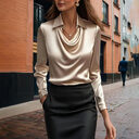 Women's Elegant Long Sleeve Blouse - Solid Color