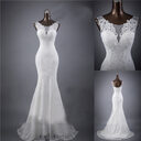 Lace slim and thin double shoulder tail wedding
