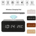 LED digital alarm clock wireless charging wooden