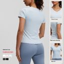 Peach Basic V-neck Short Sleeve Sports Top