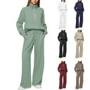 Woman Solid Color Half Zip Long Sleeve Sweatshirt