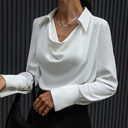 Collared Long-Sleeve Shirts Fashion Commuter Solid Color Blouse