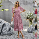Fashion V-neck Lace Dress Summer Elegant Short Sleeve