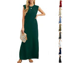 Summer Sleeveless Slit Dress With Pockets Casual Loose