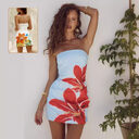 Women's Tube Top Flower Print Slim Sheath Short