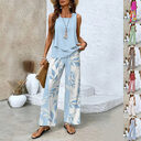 Print Suits Sleeveless Double-layer Vest And Loose Straight