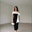 Women's Off-shoulder Bow Black And White Color Matching