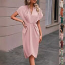 Summer Batwing Sleeve Dress Fashion V-neck Short Pleated