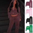Ins Letter Sports Suit Zip-up Hooded Cropped Sweatshirt