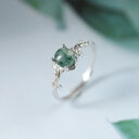 S925 Silver Green Moss Ring Water Plants Agate