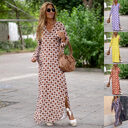 Summer Geometric Printed V-neck Long Dress Fashion Sleeve