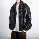 Retro Textured Motorcycle Clothing Leather Coat For Men