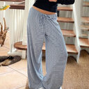 Women's Striped Print Trousers Y2K Fashion Casual Lace