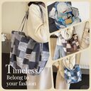 Women's Large Capacity Denim Color-contrast Check Idle Style