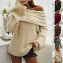 New Off-shoulder Knitted Sweater Fashion Loose Solid Pullover