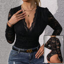 Women's Lace Up Long Sleeve Bodysuit Romper Sexy