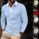 Autumn Mens Long Sleeve Zipper Polo Shirts Casual