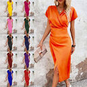 Slim-fit Short-sleeved Dress Fashion Sexy Split V-neck Summer