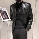New Polo Collar Solid Color Leather Jacket Korean