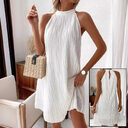 Fashion Dresses For Women Pure Color Halter Backless