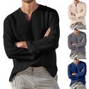 Cotton Linen Men's Long Sleeve V-neck Casual Beach