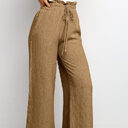 Elastic Waistband Lace-up Wide Leg Pants Solid Color