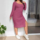 Long Sleeve Narrow Slit Slim-fitting Sunken Stripe Knitted
