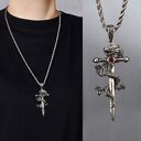Fashion Jewelry Dragon Sword Pendant Necklace Paved Black
