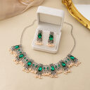 Vintage Emerald Earrings Ethnic Style Square Tassel Bead