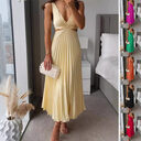 Ins Suspender Pleated Long Dress With Hollow-waisted Design