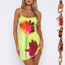Summer Flowers Printed Suspender Dress Fashion Slim Square