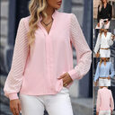 V-neck Long-sleeved Chiffon Shirt Lace Stitching Solid Color