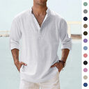 New Men's Casual Blouse Cotton Linen Shirt Loose