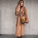 Woolen Coat Simple Fashion V-neck Lace Up Long