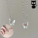 Fashion Jewelry Cute Transparent Cat Rhinestone Pendant Necklace