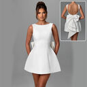 Fashion Big-Bowed Pearls Backless Dress Summer Slim Sleeveless