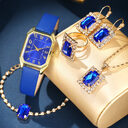 Leather Women's Watch Square Quartz Korean Necklace Earrings