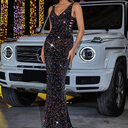 High Slit Sequined Evening Dress Without Back