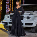 Elegant Chiffon Stitching Midriff Outfit Large Swing Banquet