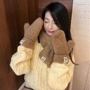 Cartoon Bear Plush Gloves Thickened Warm And Cute